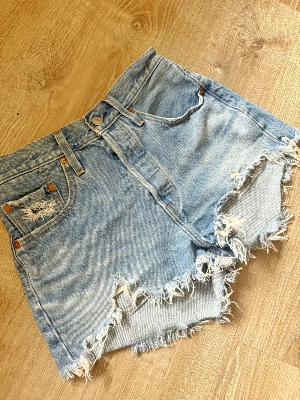 Women’s Levi 501 Distressed High-Waist Denim Shorts - Light Blue